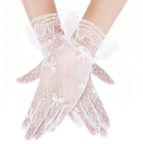 Azonelife 1 Paire Gants Courts en Dentelle et Élégants pour Femme, Gants Florale Vintage Mariée Mariage pour Dîner Fête Thé Bal de Fin D'année Halloween Accessoire de Costume (B)