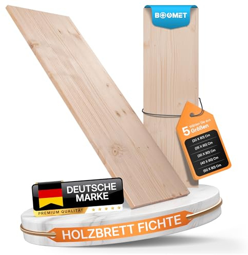 BOOMET Regalboden Holz Fichte · 19mm stark · 80 cm breit · 20-50 cm tief · Holzbrett Holzplatte Regal Boden Regalbrett Einlegeboden Schrank Holzboden Holzregal · 5 Stück 80 x 50 cm (B x T)