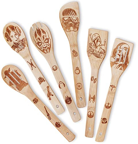 Star War Kitchen Gifts Wooden Spoons For Cooking Utensils Set 6 pcs, Star War kitchen accessories House Warming Gift For Men And Women,Star War Cooking Accessories, Star War Spatula