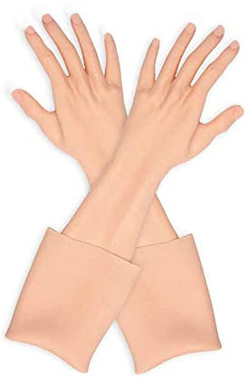 EQAIWUJIE Silikon realistische Handschuhe gefälschte weibliche Hand künstlich für prothetische Haut Crossdresser Cosplay (Weiß, 60 cm ohne Nägel)