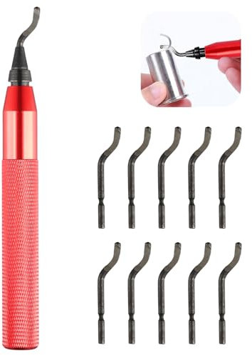 Zimoer Sbavatura Strumento Universale, Sbavatura a Mano con 11 Pezzi Sbavare Lame di Ricambio, Sbavatore di Attrezzi Set, Sbavatore a 360° Rotanti per Stampante 3D, Plastica, Alluminio, Rame, Acciaio