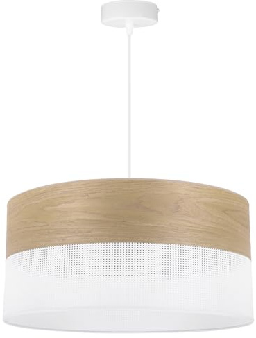 Light-Home Emily Lampenschirm Hängelampe Hängeleuchte - Deckenlampe Industrial für Wohnzimmer Schlafzimmer und Esszimmer - Moderne Pendelleuchte aus Furnierholz - Goldeiche - Weiß 44 cm