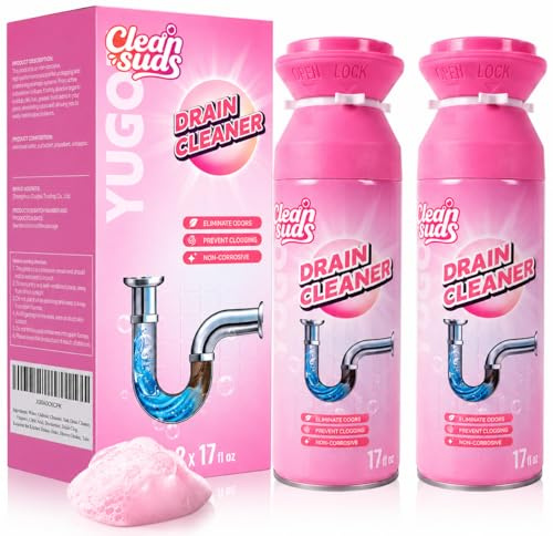 Yugou Foaming Sink Drain Cleaner & Deodorizer, Drain Clog Remover (2pcs) | Yugou Foaming Drain Cleaner, Sink Cleaner and Deodorizer, Drain Clog Remover for Kitchen Sinks, Shower Drains, Tubs