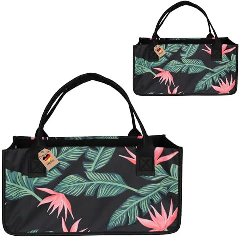 2 Stück Filztaschen Einkaufstasche Kaminholztasche Kaminholzkorb Filz Zeitungsständer Zeitungskorb (Blume - Rosa)