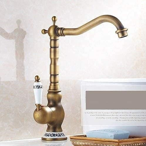 GKJHTED Antique Single Lever Mixer Kitchen Bathroom Fitting Brass Ceramic Cartridge Swiveling Pipe Outlet Faucet Single Hole 360 176; Swiveling