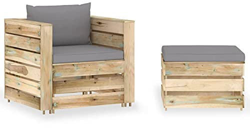 Brokky 2-TLG. Garten-Lounge-Set mit Kissen Grün Imprägniertes Holz Balkon Lounge Klein Outdoor MöBel