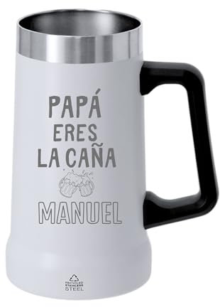 TAZALAND | Jarra Personalizada Papá, Eres la Caña con Nombre Grabado | Acero Inoxidable Reciclado 700 ml | Doble Pared Bebidas Frías o Calientes | Regalo Original Día del Padre, Cumpleaños y Navidad