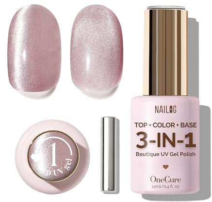 NAILOG Cat Eye Gel Nail Polish 12ml | Top Coat Colour Gel Base Formula Soak Off | OneCured 3-in-1 UV Polish for Home DIY & Gifting | Pinky Cat
