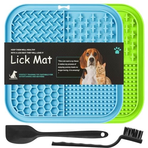 HOTUT Dog Lick Mats with Suction Cups,2pcs Licking Mat for Dogs and Cats,Dog Slow Feeder Licky Pat with Spatula and Brush,Licking Pad for Food,Treats,Anxiety Reducer,Boredom