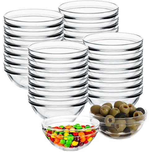PORFOYO 20 Stück Dipschalen Ø 7.5cm, 75ml Glasschüssel, Kleine Glasschale Dip Schälchen Mini Glasschälchen Snackschalen Dessertschalen Glas Sojasauce Schälchen Für Saucen, Konfitüre, Vorspeisen