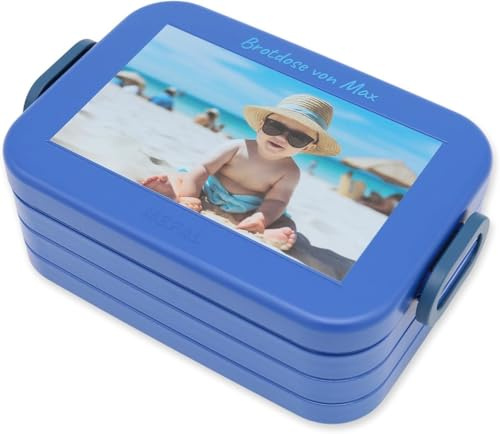 MEPAL Bento personalisierbare Brotdose mit Einsatz - ideal für Kindergarten, Schule, Arbeit - Größe midi Brotdose mit eigenem Bild und Namen (Vivid Blue)