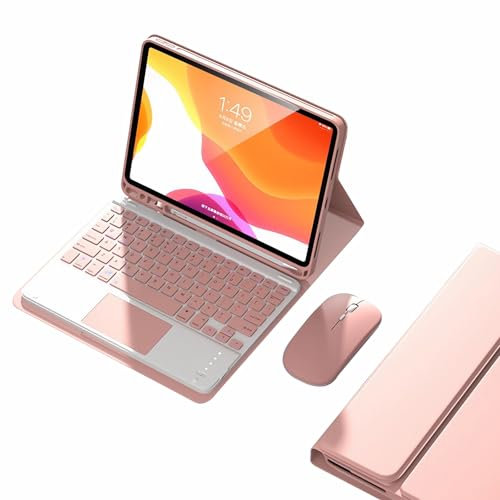 JZCZMCE Funda con Teclado para iPad (A16) 11ª/10ª generación 2022/2025, Contiene Ñ, Teclado Inalámbrico Magnético Desmontable, Funda Protectora Ultradelgada con Ratón Bluetooth,Rosado