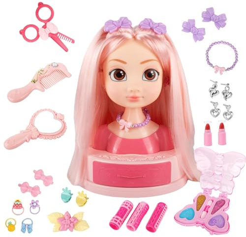 Mädchen Friseursalon Spielzeug - Schminktisch Set Für Kleine Mädchen | Styling & Verkleidungsset Mit Ohrsteckern Lockenstab Für Zuhause Unterwegs Kindergarten & Kita