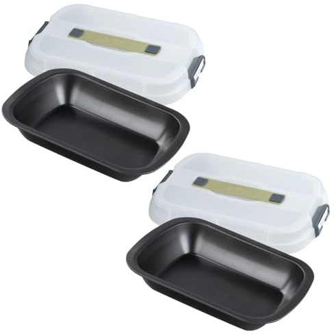 Zenker 9349050 2er Set Kuchenform mit Transportdeckel, Kuchenform, Backform, Rechteckform, Stahl, Green Plastic, 34 x 24,5 cm