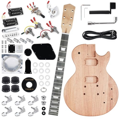 STRICH DIY Electric Guitar Kit, LP Style Mahogany Body & Maple Neck Guitar with HH Pickups, Easy to Assemble Kit with All Parts Included – Build Your Own Electric Guitar SLP-D30