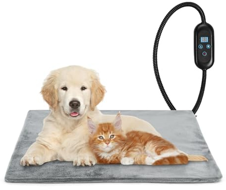 Podazz Tappetino Riscaldante Elettrico per Cani e Gatti 40x50cm - Cuscino Termico con Timer Automatico, 6 Livelli Temperatura Regolabile, Antimorso, Impermeabile, Copertura in Peluche Lavabile
