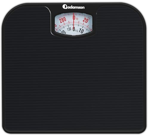 A21 Analoge Personenwaage bis 136 kg Rutschfeste Gummioberfläche | Ganz ohne Batterien mit großem Zifferblatt und 20 Jahren Kundensupport, Tiefschwarz