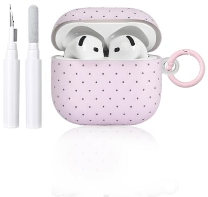 Reownest Kompatible für AirPods 4 Hülle mit Reinigungsset, Cute Polka Dot Muster Wellenpunkt Ästhetische Design, Kratzfeste Schlüsselbund Abdeckung Soft Kopfhörer Handyhülle - Rosa