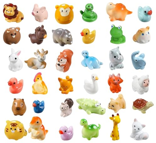 heqxwl 40 Stück Mini Harz Tierfiguren – Bunte Kleine Tiere Figuren für Miniaturlandschaft, Feengarten, Aquarium, DIY Deko