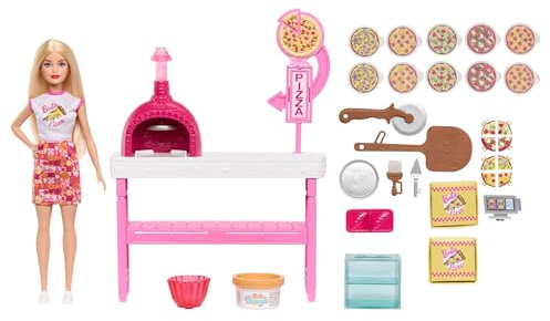 Barbie Pizza Shop Playset | Muñeca rubia y 25 accesorios, incluidos masa y toppings para pizza, JMK21