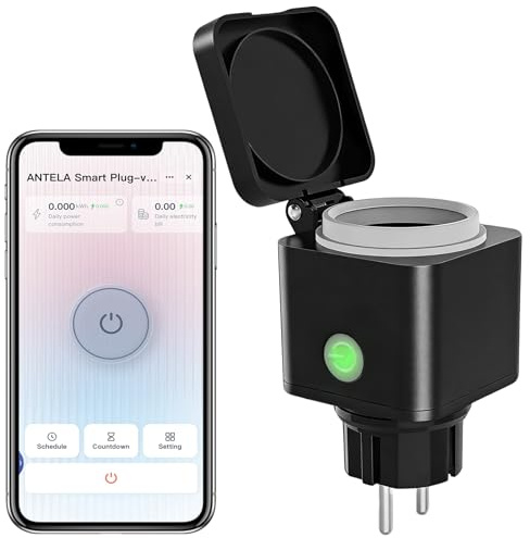 ANTELA WLAN Steckdose Außen IP54, Außensteckdose mit Strommessung | Smart Steckdose Outdoor Kompatibel mit Alexa, Google Home, Smart Life APP, 2.4GHz, 1 Stück