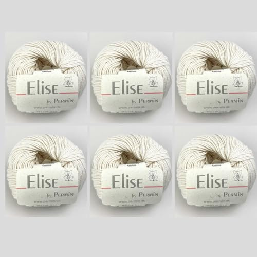 6x Elise by Permin – Luxuriöses Baumwoll-Kaschmir Garn (25g/115m) (09 wollweiß)