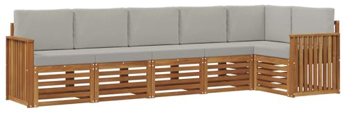 vidaXL Sofagarnituren 6 pcs Natürlich und Hellgrau Massivholz Akazie, Garten, modernes Outdoor-Sofa, L-förmige Lounge, Terrasse, langlebiger Komfort fürs Patio