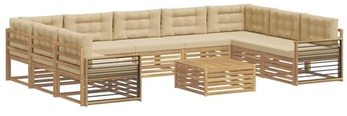 vidaXL Outdoor-Sofagarnitur 10 pcs Weiß und Beige Massivholz Akazie, Gartenmöbel Set, modernes Sofa für den Außenbereich, Lounge ganz entspannt, Terrasse, Patio