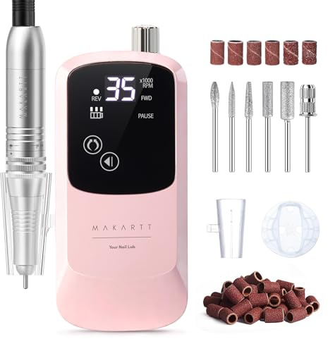 Makartt Ponceuse à ongles professionnelle rechargeable avec 35 000 tr/min, lime à ongles électrique et lime électrique pour poudre acrylique et vernis à ongles gel, silencieuse, légère et portable
