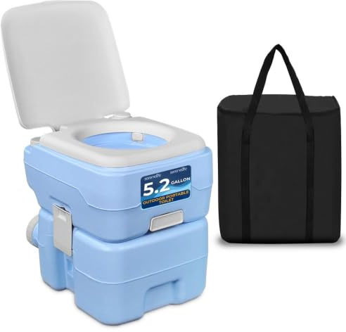 SereneLife 20L Outdoor Camping, Portable Toilet, Comfortable Flushable Portable Toilets for Adults, Travel Toilet, Porta Potty Loo, Detachable Waste Tank- Leak Proof & Carry Bag