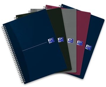 Oxford Spiral-Notizbuch B5, kariert, 180 Seiten, 4 Farben, sortiert, 5 Stück