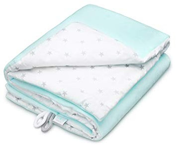 EliMeli Babydecke Kuscheldecke Krabbeldecke 75x100 super weichem Polar Fleece | 100% Baumwolle | Füllung | Super Crystal | hoch Qualität | Plüschdecke perfekt für Babys (Blue - Grey Stars II)