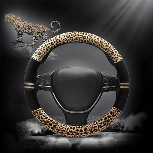 Ergocar 2019 Leopard-Druck Auto Lenkradabdeckung Rutschfeste Auto Lenkradschutz 38 Cm (15 ) Mikrofaser Flanell - Beige