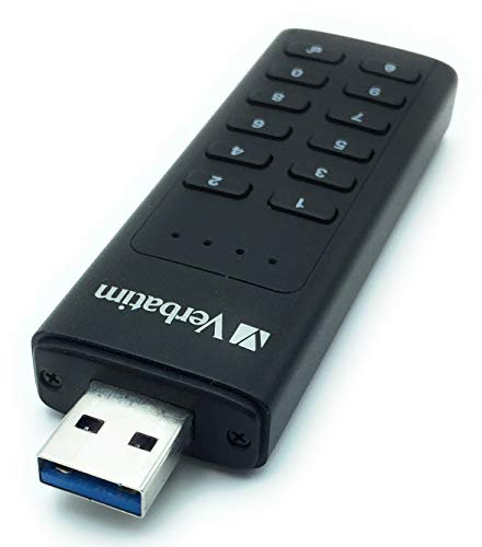 VERBATIM Clé USB sécurisée par clavier I USB-3.2 Gen 1 I 128 Go I avec protection par code d'accès et cryptage I incl. câble d'extension USB-A I USB-3 pour ordinateur portable & co I noir
