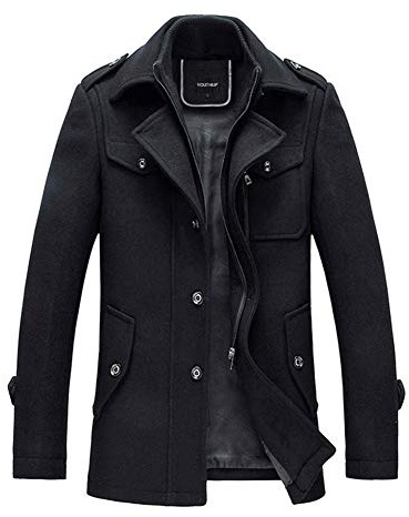 Manteau Homme Laine Hiver Chaud Trench-Coat Caban élégant Blouson Parka Veste Slim Fit Casual Coat, Noir, 3XL