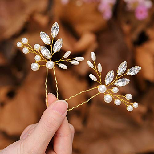 Zoestar Braut-Haarnadeln, goldfarben, Kristall, Kopfschmuck, Perlen, Haarspange, Braut-Haarschmuck für Damen und Mädchen (2 Stück)