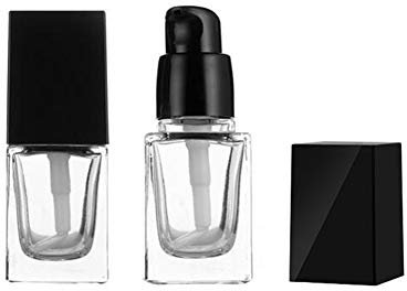 2 x 15 ml Leere quadratische Klarglas-Pump-Flasche Lotionspender mit schwarzem Deckel nachfüllbar tragbare Foundation-Flasche Make-up Kosmetik-Behälter Halter für Lotion Essenz Emulsion Serum