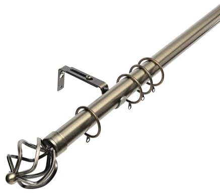 Kestral Palermo Cage Finial 28 mm Extendable Metal Curtain Pole Rods Voile Easy Fitting, Antique Brass 120-210 cm