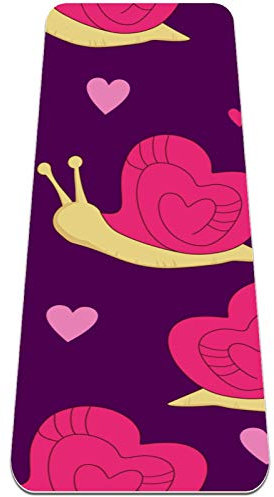 Eslifey Rosy Yellow Snails Heart Purple Background Yoga Mat Dicke rutschfeste Yogamatten für Damen & Mädchen Trainingsmatte Weiche Pilatesmatten (183 x 61 cm, 1/4 Zoll dick)