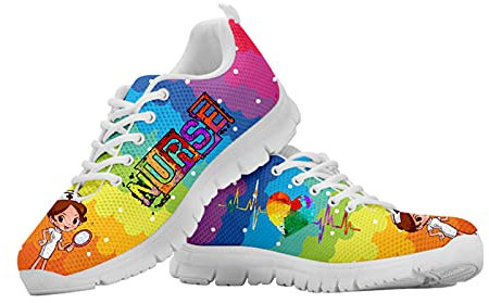 Showudesigns Damen Krankenschwester Schuhe Frauen Jugendliche Schwesternschuhe Bequemer Walkingschuhe Straßenlaufschuhe Sports Fitness Sneakers Regenbogen EU39