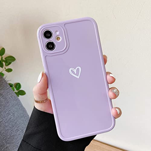 ZTOFERA Hülle für iPhone 12, Weiches Silikon Hülle mit Herz Design, Flexibel TPU Anti-Kratzer Bumper Schutzhülle für iPhone 12 (6.1) - Lila