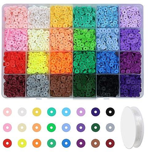 TOAOB 4800 Stück 6mm Polymer Clay Flache Perlen 24 Farben Runde Spacer Perlen für Craft Making