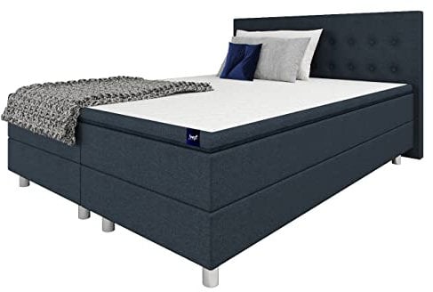 Best for Home Boxspringbett Polsterbett Sawana mit Bonellfederkern-Matratze und Topper Schlafzimmer (Dunkelblau, 160x200cm)