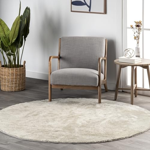 nuLOOM Loni Solid Shag Area Teppich, maschinenwaschbar, 1,2 m, rund, cremefarben | Nuloom Loni Zottelteppich, einfarbig, maschinenwaschbar, für Wohnzimmer, Schlafzimmer, Esszimmer, Kinderzimmer