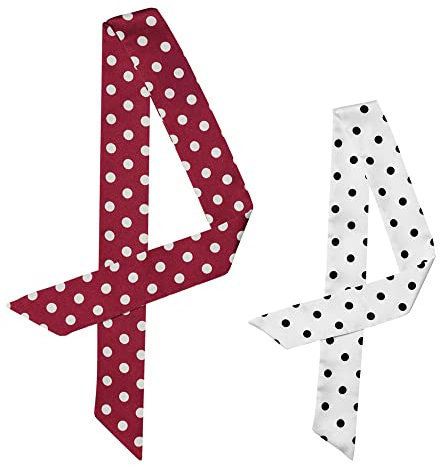 Allegra K 2 Stück 50er Jahre dünner Seide Schal Polka Dots Bund schmales Halstuch Rot Weiß 196x5cm