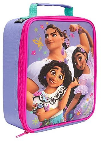 Disney Encanto Insulated Reusable Kids Lunch Bag with Handle – Official Merchandise 600D Polyester Food Cooler – Durable Food & Drink Thermal Tote for School Nursery Snacks Picnic - Pink & Purple