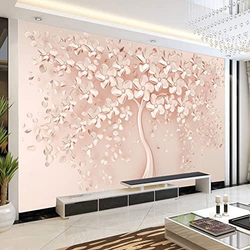 XAONUO Papier Peint Photo 3D Optique Rose Mode Plantes Arbres Trompe L Oeil | Déco Mural Tableaux Muraux Photo 400X280Cm Mural Décor Motif Poster Géant Stickers Muraux Optique Fond Effet