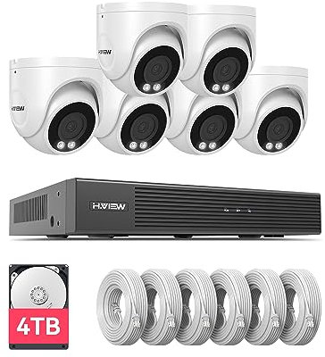 H.VIEW Kit di telecamere di sicurezza domestica 4K 8mp 6 pz IP Poe Dome CCTV Camera per sistema di sicurezza domestica Interno Esterno resistente alle intemperie 8 Canali 4K NVR Registrazione Video