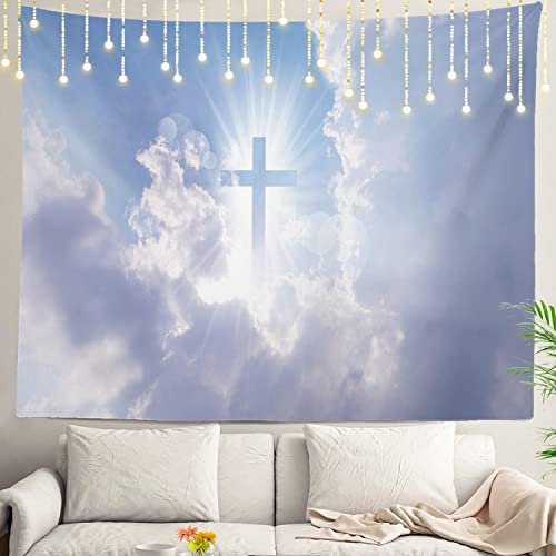 Shrahala Wandteppich mit Christus-Szene, christliches Kreuz erscheint hell am Himmel, Wandbehang, großer Wandteppich, Dekoration, Polyesterfaser, weißer Saum, für Schlafsaal, 130 x 150 cm