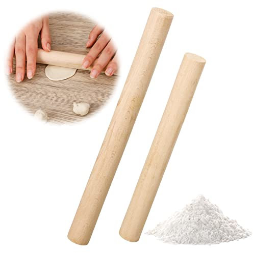 ALTcompluser 2 Stück Teigroller Holz, Buchenholz Nudelholz, 2 Größen Umweltfreundliches Französisches Nudelrolle Holzteigroller für Fondant Pizza Backen Pie Crust Cookies Fondant Kuchen (25cm/30cm)